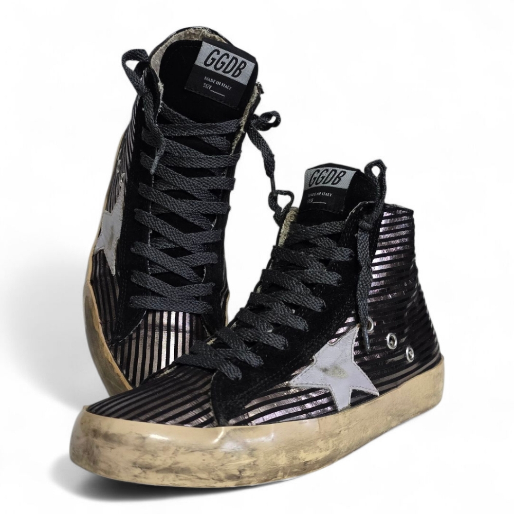 Golden Goose Black Suede and Metallic Franzy High-Tops
